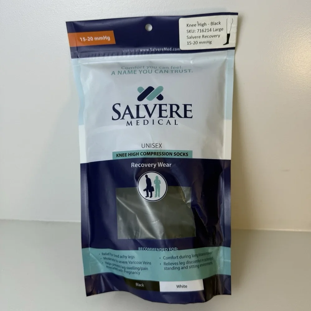 SALVERE MEDICAL Unisex Compression Socks NEW 15-20 MM/Knee High/ Large Black
